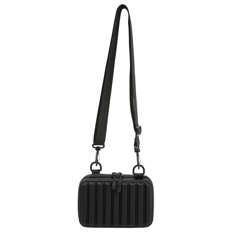 Unisex Army Green Mini Box Crossbody | Casual Leisure Shoulder Sling Bag | Durable PVC Solid Color Handbag with Striped Texture & Zipper Closure Luxegan