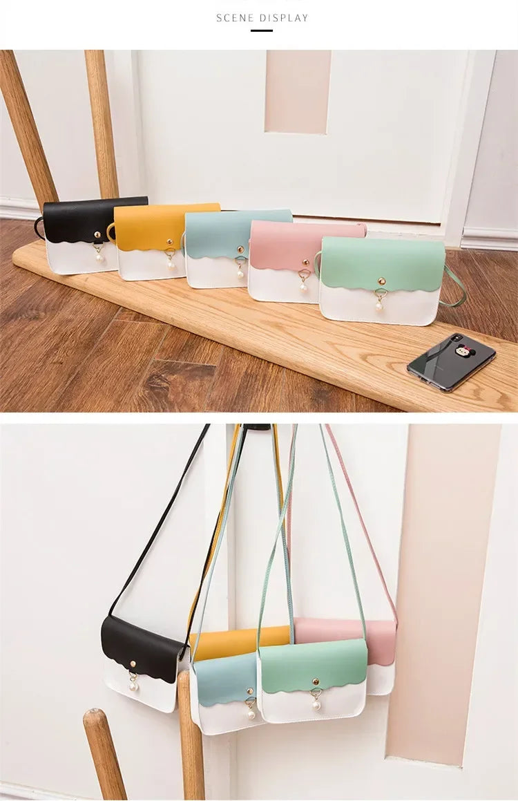 Fashion Simple PU Leather for Women | Solid Color Shoulder Messenger Bag & Lady Pendant Pearl Travel Small Handbag Luxegan