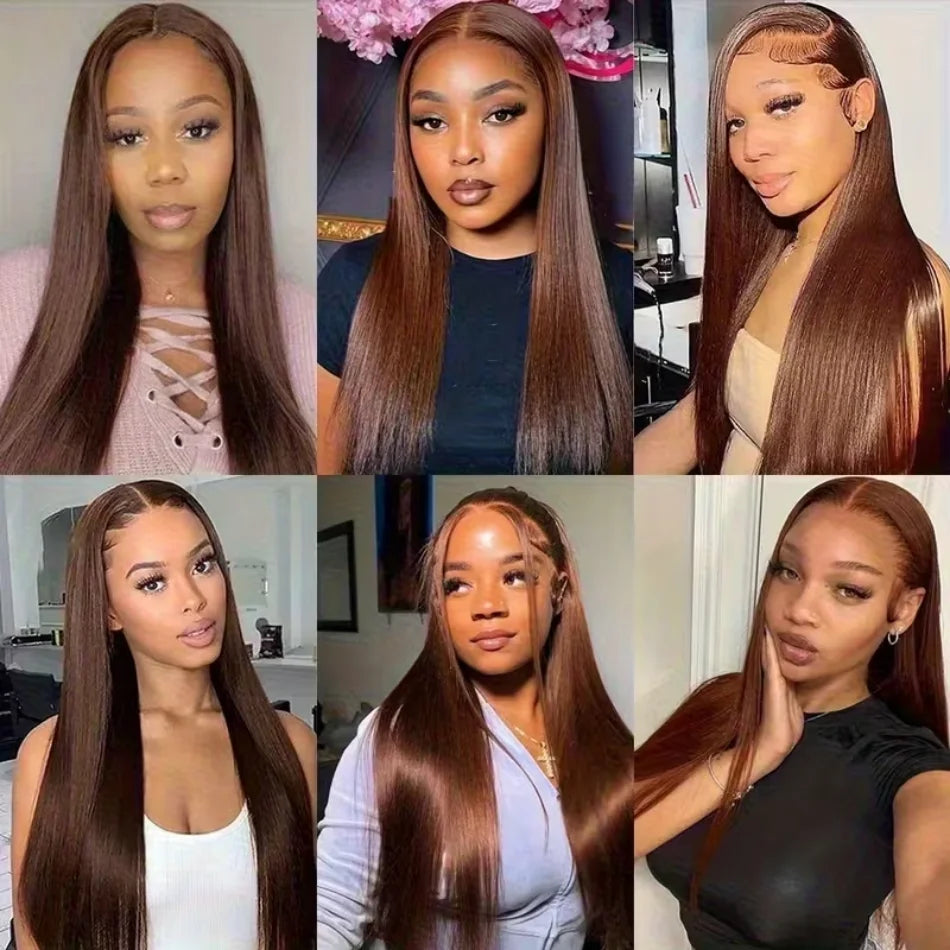 36-Inch Chocolate Brown Straight HD Lace Wig | Sophisticated 250% Density 13x6 & 13x4 Frontal | Elegant "100% Brazilian Remy" Silhouette | "Dignified" Pre-Plucked Curved Part Human Hair for Radiant Versatile Styling Luxegan