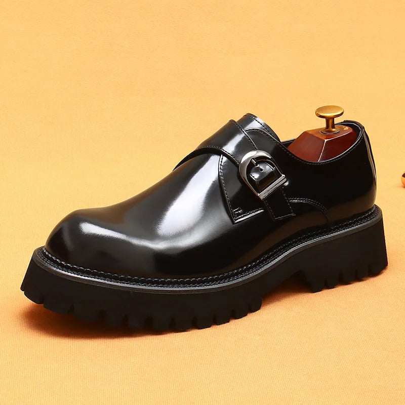 British Casual Genuine Leather Derby Shoes | Sophisticated Thick-Soled Formal Footwear | Elegant "Patent Cowhide" Silhouette | "Dignified" Slip-On Oxford-Style Shoes for Radiant Versatile Office & Career Styling Luxegan