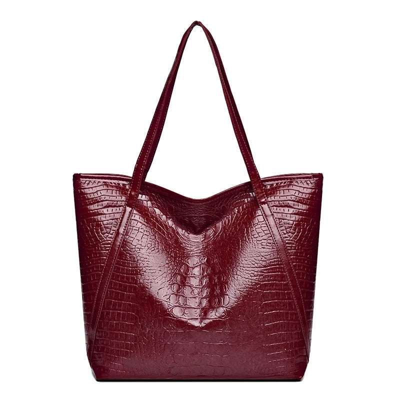 Large Stylish Black Crocodile Print PU Tote Bag for Women Luxegan