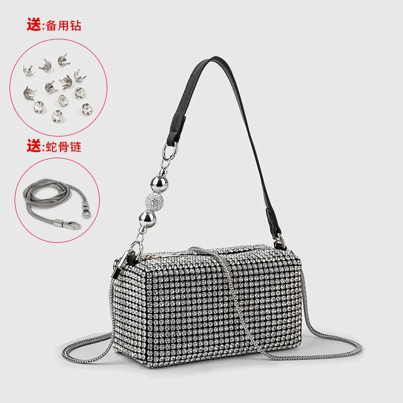 Super A Rhinestone Light Luxury Bag | Women's Summer High-End Texture Messenger & Portable Dinner Bag (Shiny Full Diamond Crossbody) Luxegan