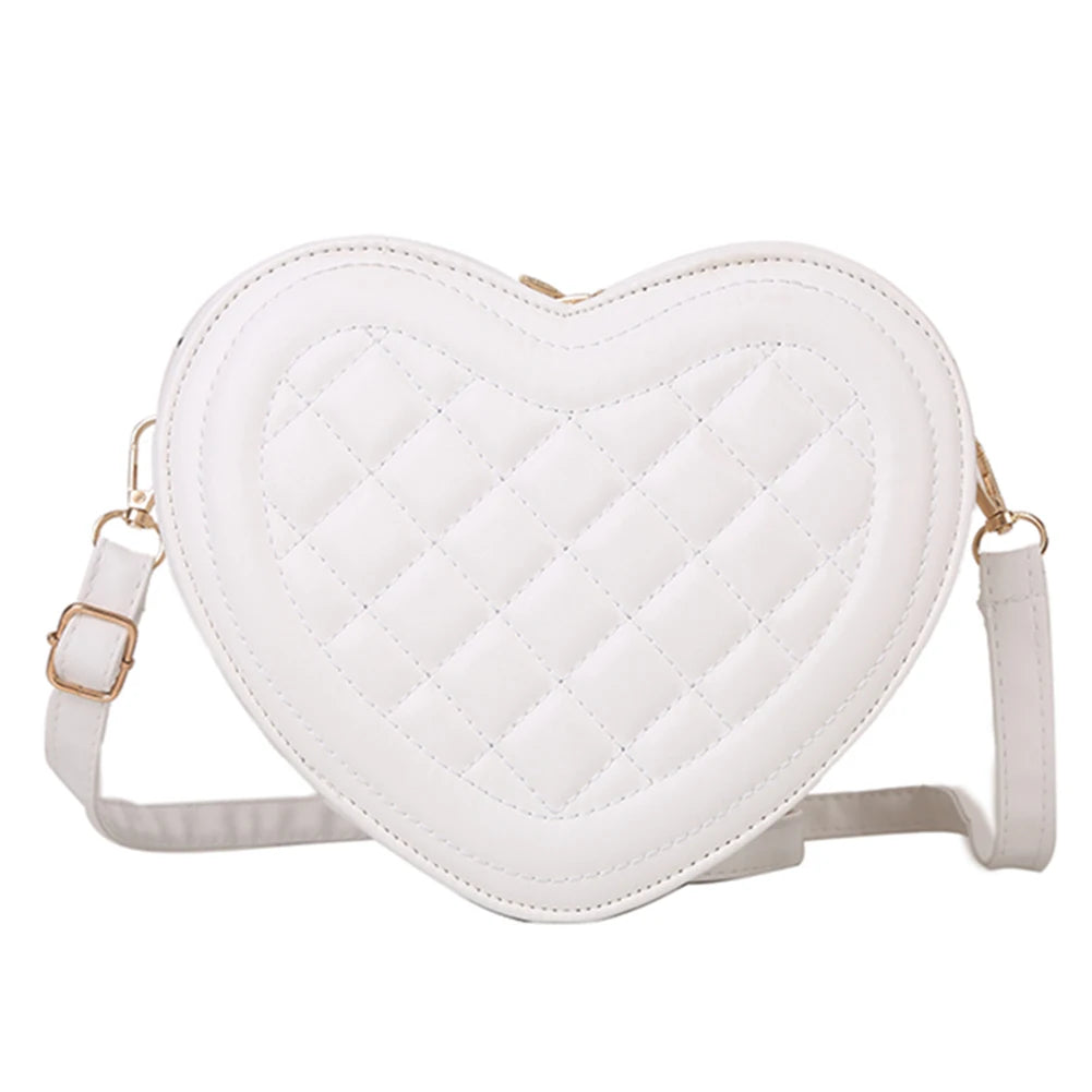 Fashion Love Heart Shaped Crossbody Bag | Rhombic Pattern Leather Chain Totes Luxegan