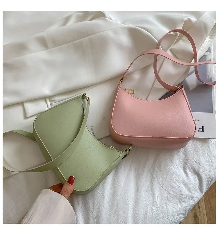 Retro PU Leather Shoulder Bag | Casual Solid Color Underarm Hobo Purse Luxegan