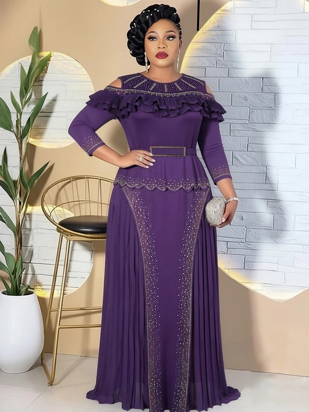 Wedding Party Prom Dress Dubai African Women Luxury Ruffle Pleated Long Dress Ankara Dashiki Turkey Clothes Formal Occasion Gown