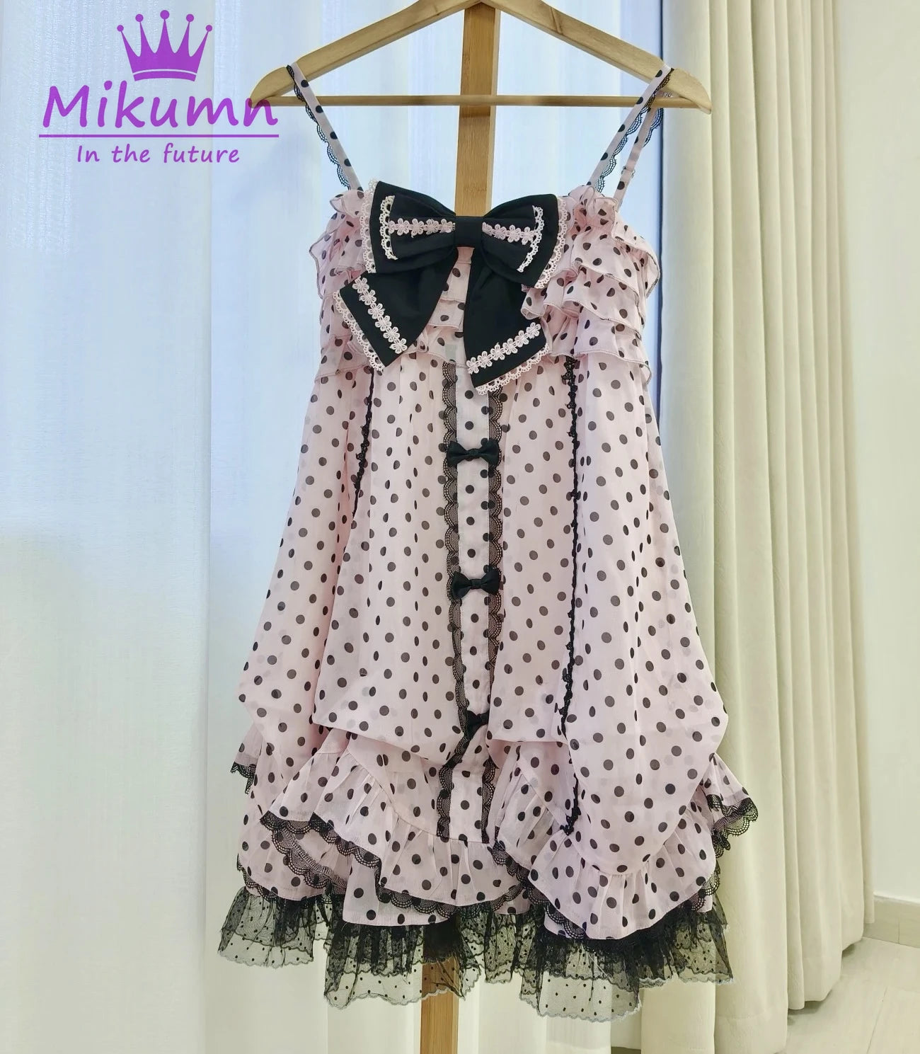 Polka Dot Bow Spaghetti Strap A-Line Mini Dress | Y2K Harajuku Kawaii Gothic Japanese Summer Dress Luxegan