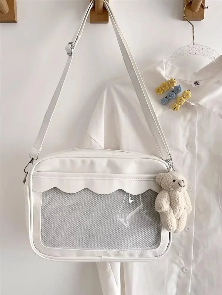 Women's PU Transparent Pocket Ita Bag | High School Girls JK Uniform Crossbody Shoulder Handbag (Fashion Satchel) Luxegan
