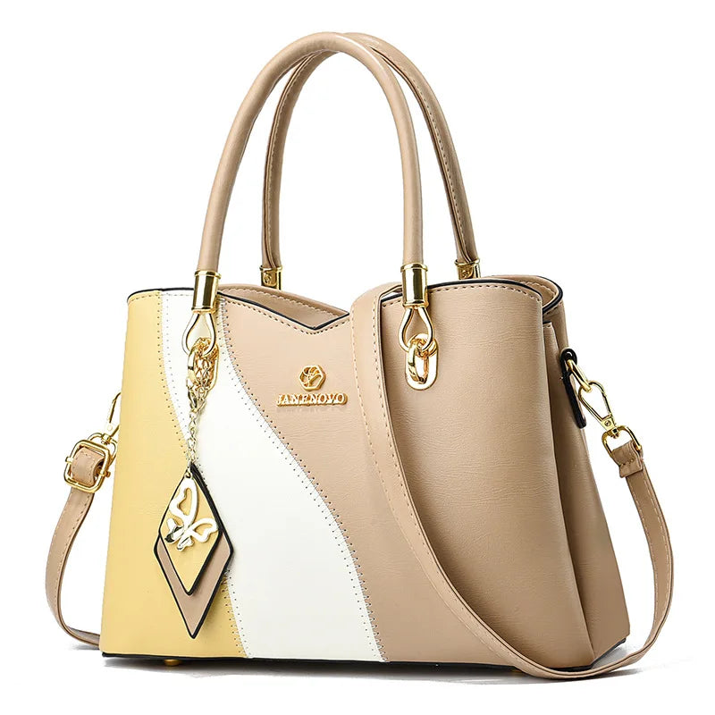 Fashion Contrasting Handbag | Large Capacity Temperament Elegant Mother Bag & Middle-Aged Shoulder Bag Luxegan