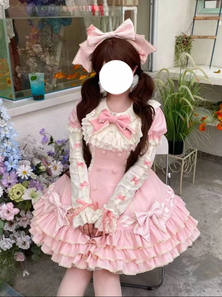 Women's Sweet Pink Lolita Princess Dress | Lovely Y2k Bow Chic Mini Dress | Female Korean Style Slim Fit Outfits | Premium Tatting Short Puff Sleeve Summer A-Line Dress Model Y250113 Luxegan