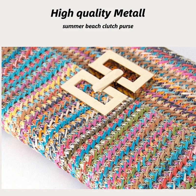 Straw Envelope Evening Party Handbag | Women's Woven Clutch & Chain Crossbody Purse Luxegan