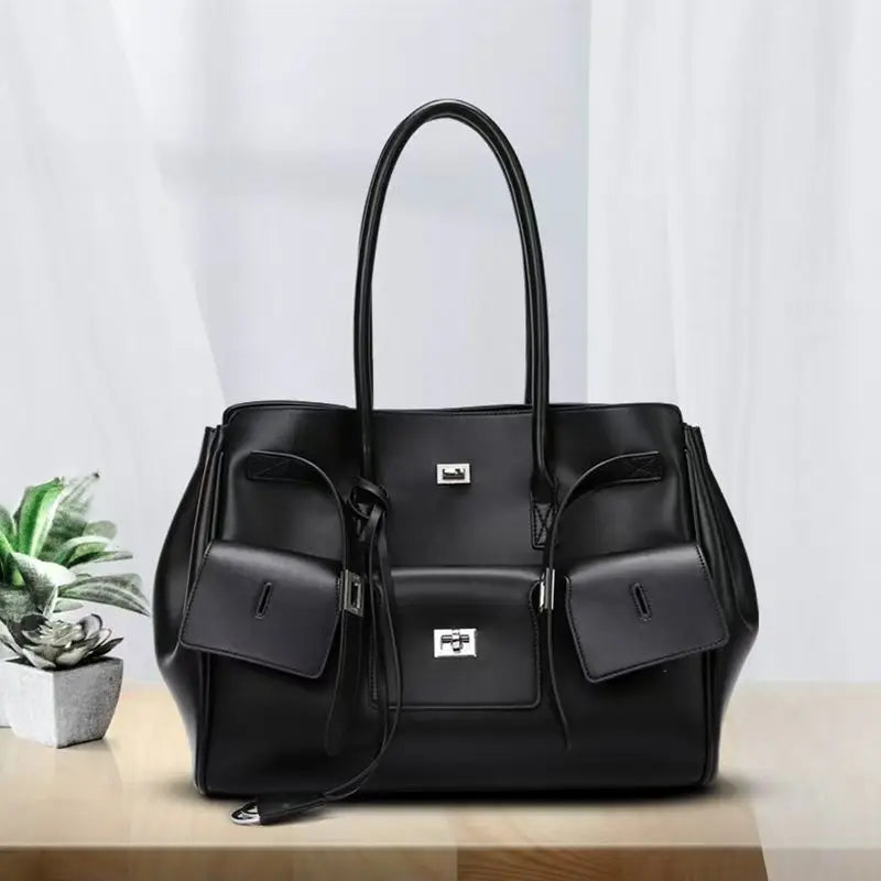 Bolso Tote de Marca Diseño Rodeo Lock Bolso de Mujer Gran Capacidad Bolso de Hombro para el Trabajo Cuero PU Hebilla Punk Bolso de Mano Sencillo y Versátil