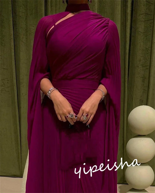 Vestido largo de fiesta a medida con cuello alto, corte A, estilo jersey drapeado, para ocasiones especiales, clásico, exquisito, estilo moderno, campestre