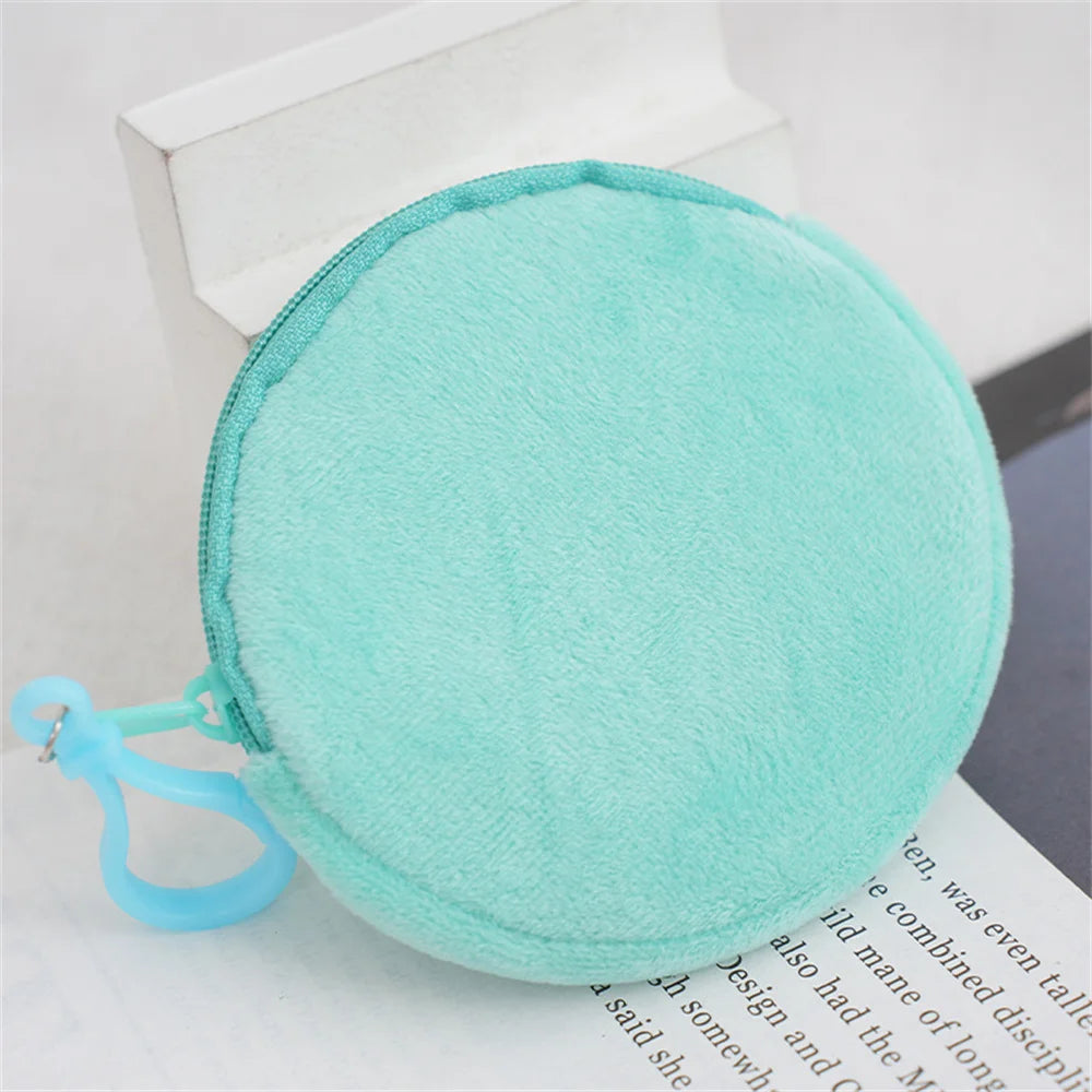 Kawaii Plush Round Coin Purse for Women | Cute Solid Wallet & ID Card Bag Keychain | Minimalist Student Gift Luxegan