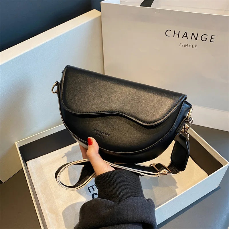 Vintage PU Leather Saddle Bag | Small Handbag with Lettering Luxegan