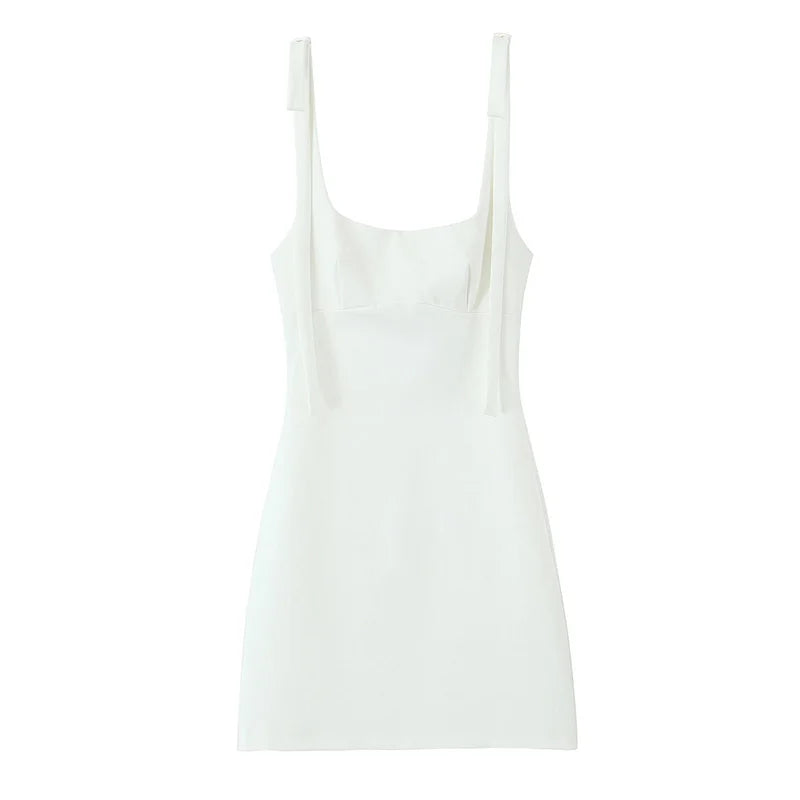 Square Collar Lace-Up Backless A-Line Mini Dress | Spaghetti Strap Zipper Vintage Cami Dress Luxegan