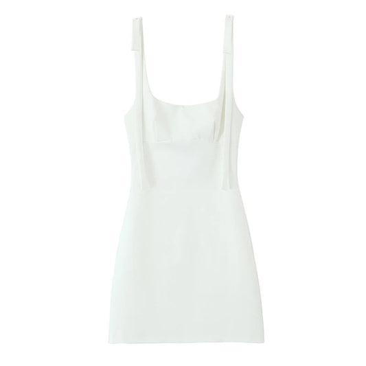 Square Collar Lace-Up Backless A-Line Mini Dress | Spaghetti Strap Zipper Vintage Cami Dress - view 2