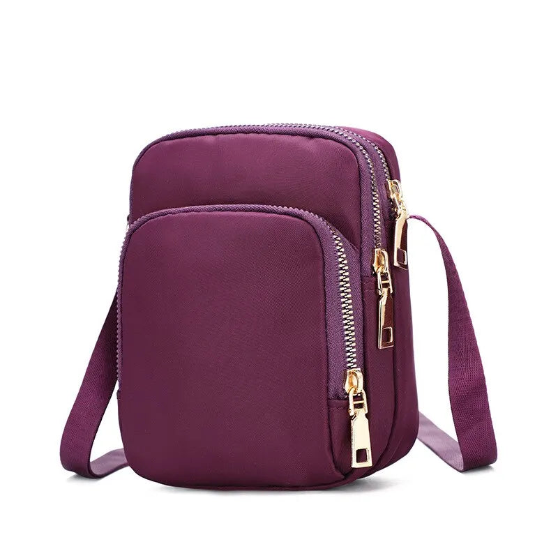 Women’s Waterproof Nylon Shoulder Bag | Multifunction Crossbody Mobile Phone Purse | Fashionable Lady’s Wrist Pouch & Handbag | Elegant Flap Bag with Applique Detail Luxegan