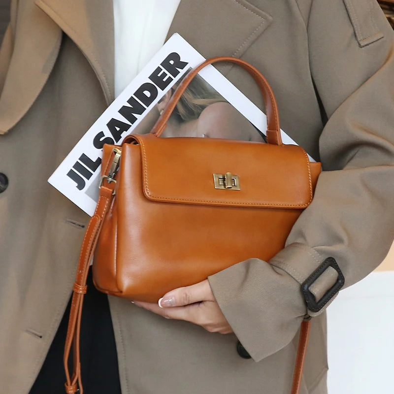 Women's Cow Genuine Leather Shoulder Bag Female Soft Natural Cowhide Retro Handbags Ladies Fashion Trend Commute Crossbody Bags Luxegan