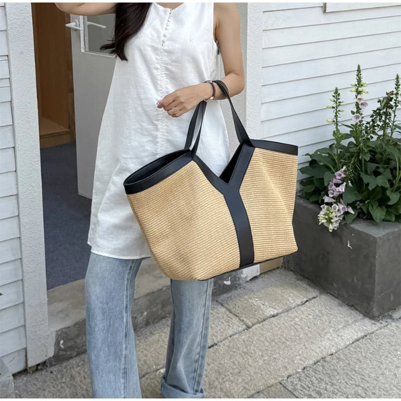 Designer Straw Tote Bag | Large Capacity Beach & Shopping Bag Luxegan