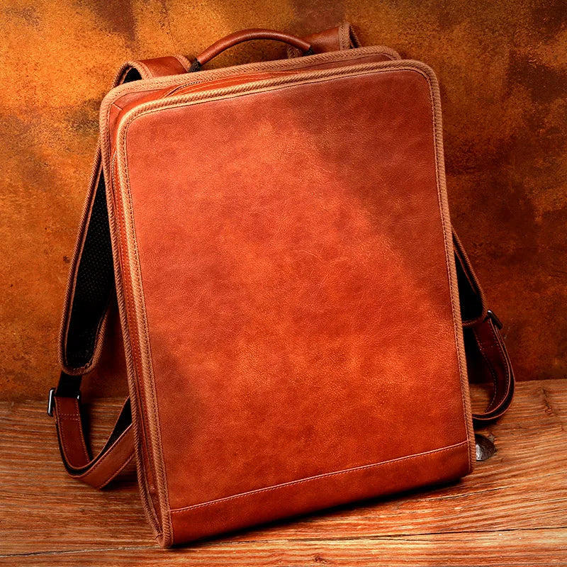 Genuine Cow Leather Business Backpack | High-End Computer & Travel Bag | Professional Softback Rucksack with Canvas Lining | Men's & Unisex Executive Travel Pack (Model 1121) Luxegan