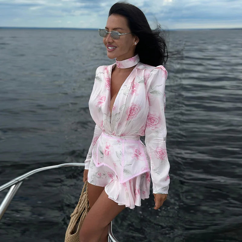 Print Long Puff Sleeve Ruffle Hem Mini Dress – 3 Style Options, Spring/Summer Luxegan