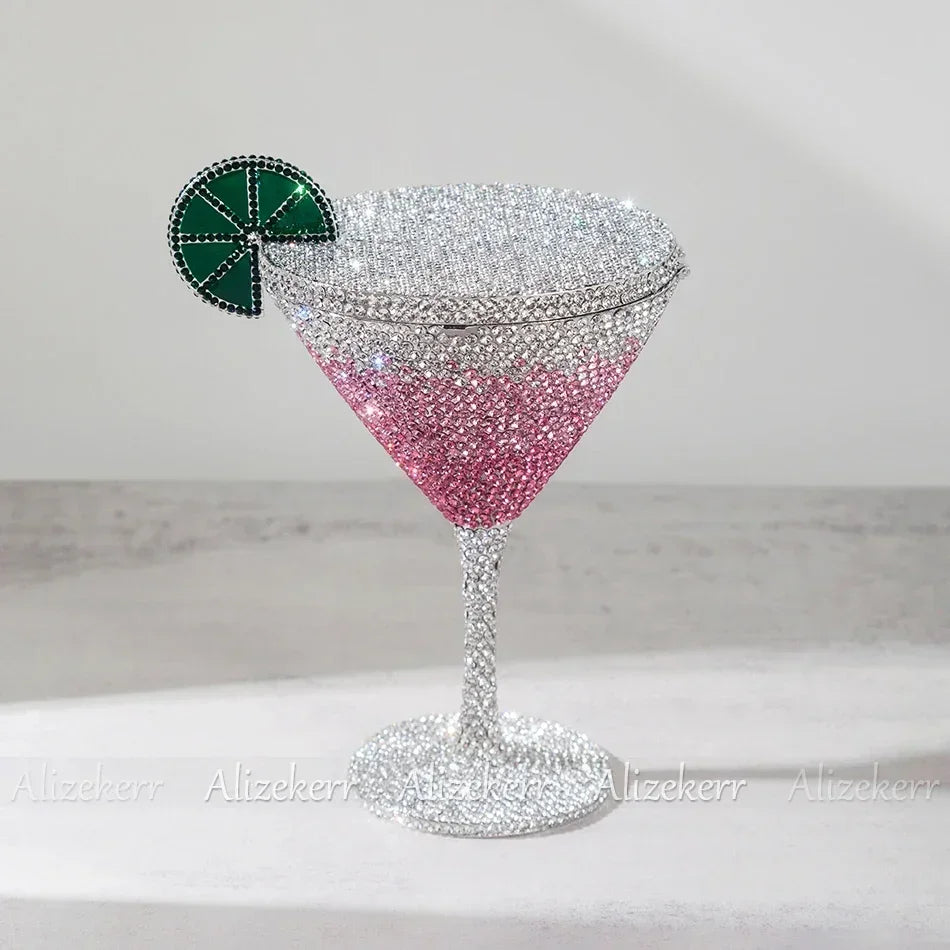 Gorgeous Goblet-Shaped Crystal Evening Bag | Sophisticated Sparkling Diamond Lemon Purse | Elegant Metal Party Handbag | "Dignified" Hard-Shell Metallic Minaudière for High-Fashion Weddings Luxegan