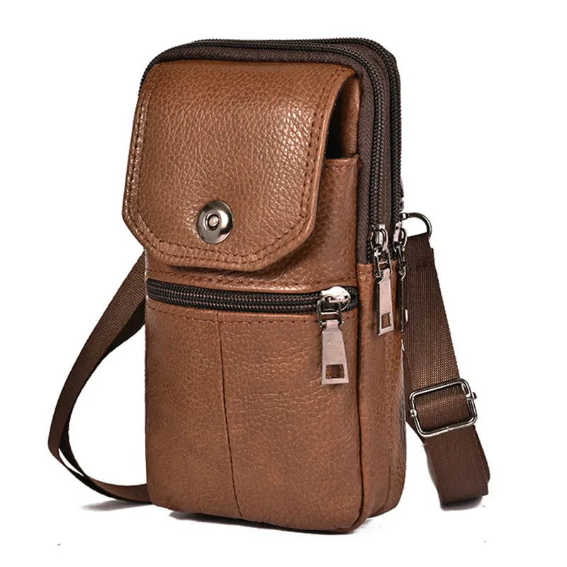 Genuine Cowhide Leather Men's Messenger Bag | Sophisticated "Multi-Functional" Silhouette | Professional Small Travel Waist Bag & Chest Pouch | "Dignified" High-Performance Leather Essential for Radiant Versatile Styling Luxegan