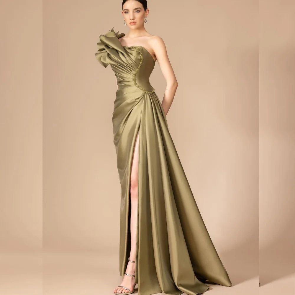 Modern Style One-Shoulder Pleated A-Line Homecoming Dress | Sophisticated "Sparkle Satin" Silhouette | High-Quality Sleeveless Formal Evening & Party Gown | Model jx1cxx241 Simple Essential in All Sizes Luxegan