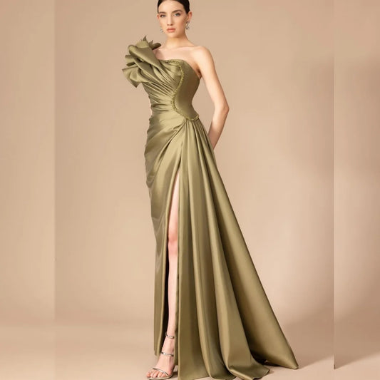 Modern Style One-Shoulder Pleated A-Line Homecoming Dress | Sophisticated "Sparkle Satin" Silhouette | High-Quality Sleeveless Formal Evening & Party Gown | Model jx1cxx241 Simple Essential in All Sizes Luxegan