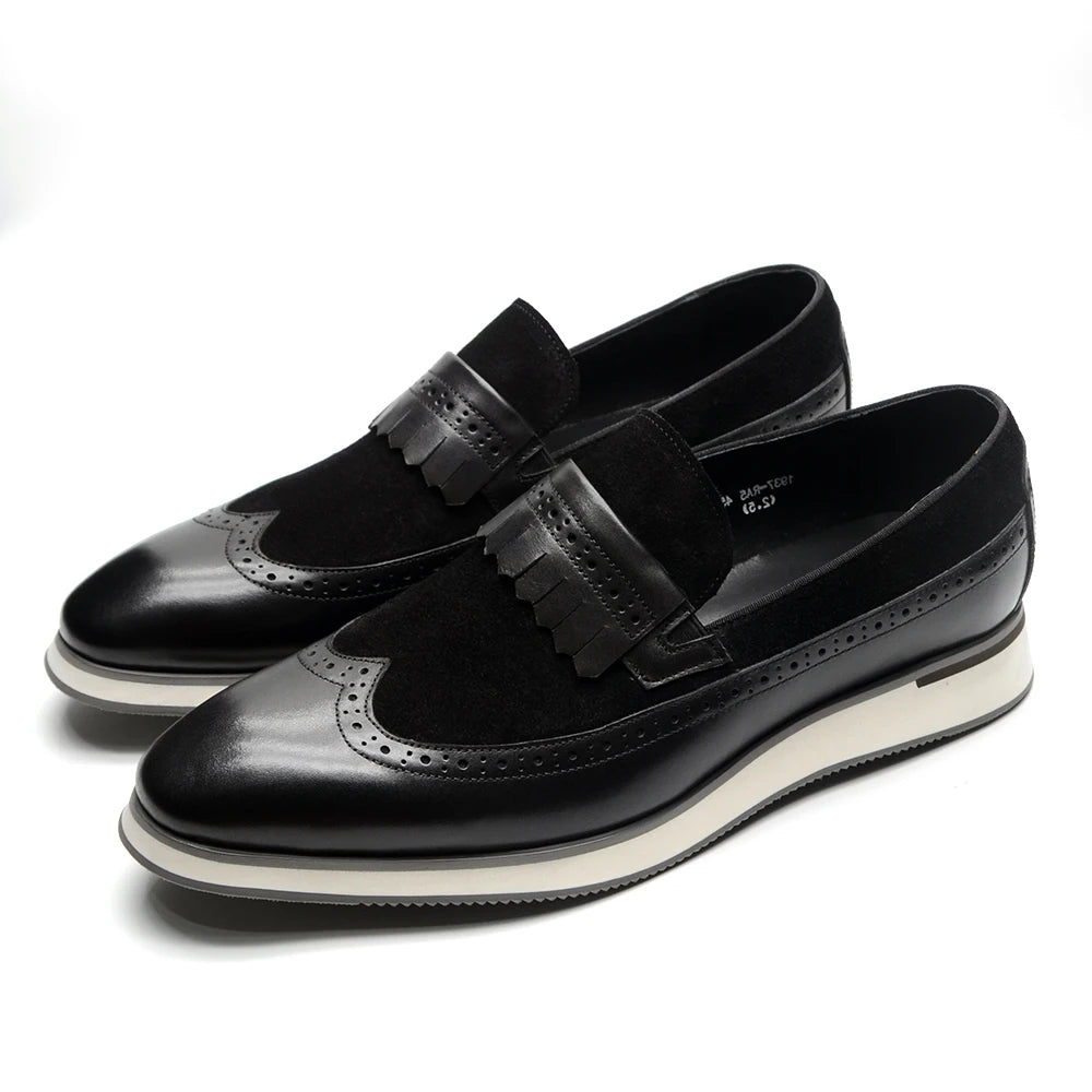 Many Colors Classy Men's Genuine Leather Tassel Loafers | Cow Suede Wingtip Brogue Casual Business Flats Luxegan
