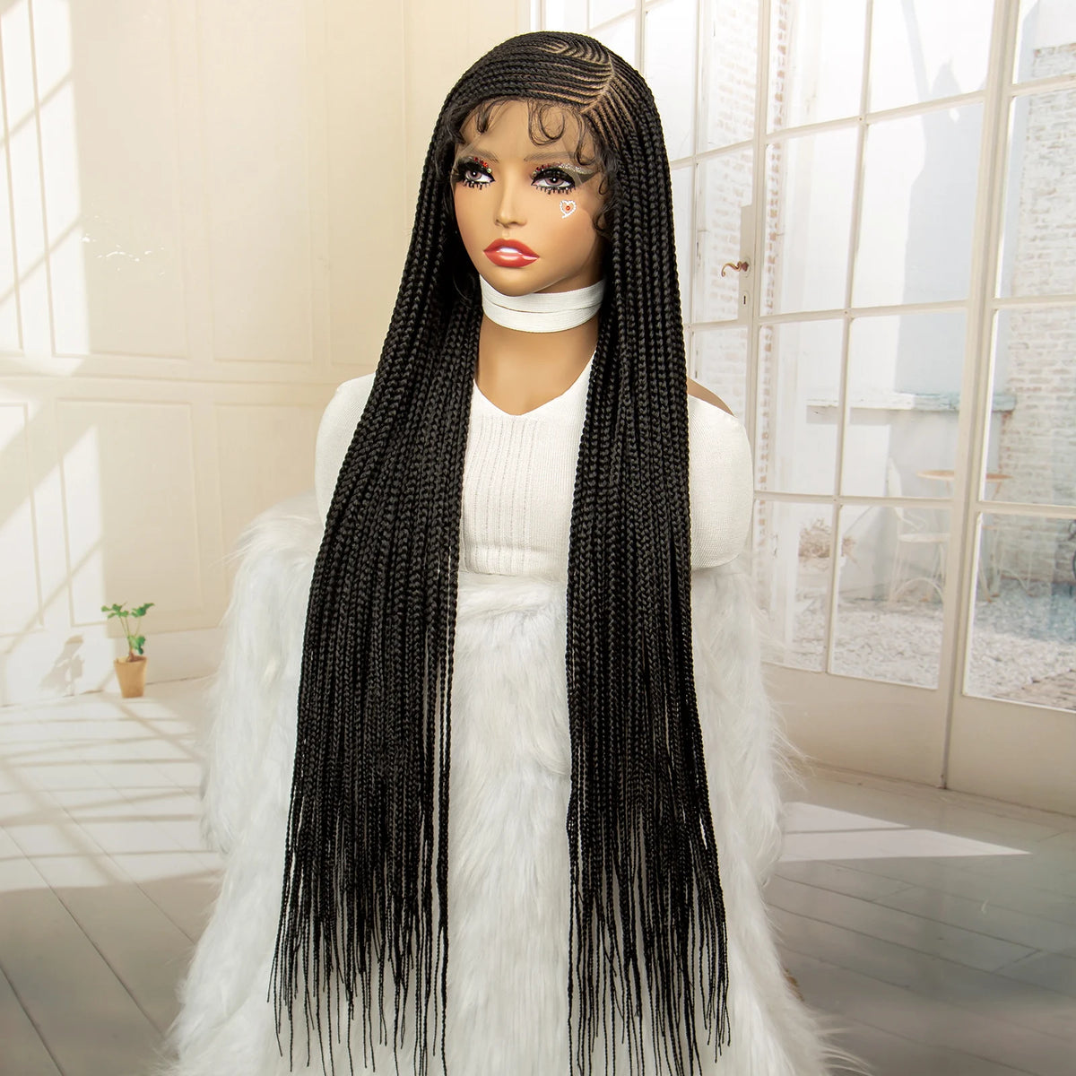 36 Inch Square Knotless Box Cornrow Wig | Full Lace Frontal