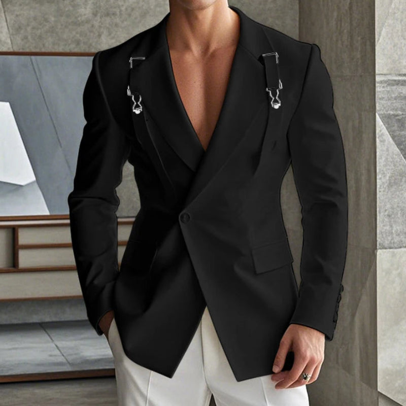Deconstruct Metal Buckle Suit Coat | Sophisticated Well-Fitting Blazer Silhouette | Elegant "Single Button" Casual Outerwear | "Dignified" Solid Long-Sleeved Blazer for Radiant Versatile Styling Luxegan
