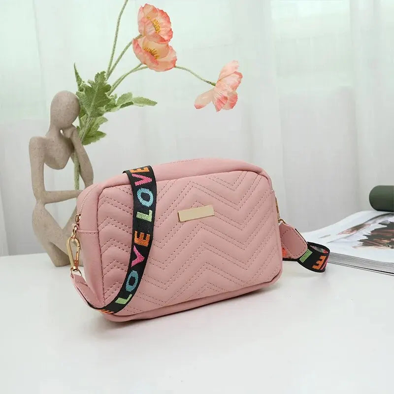 Embroidered Camera Bag | Casual Small Square Bag with Printed Strap Luxegan