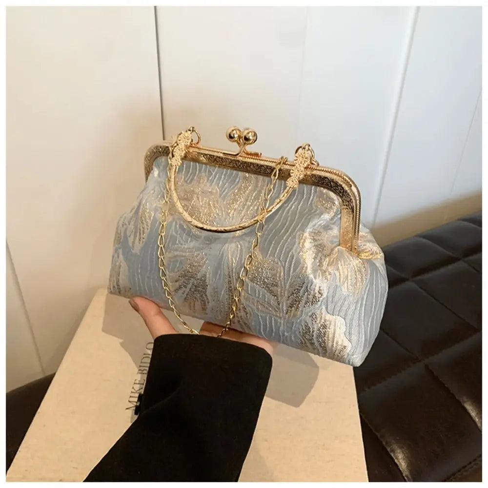 Fashion Silk Chinese Style Handbag | Retro Embroidery Shell Bag | Elegant Minaudière Shoulder & Crossbody Bag | Traditional Artisan Single-Strap Ladies' Purse Luxegan
