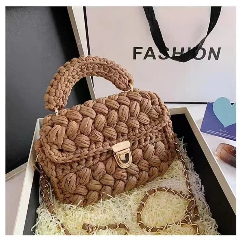 DIY Fashion Knitted Rope Woven Tote | Casual Chain Shoulder Bag Luxegan