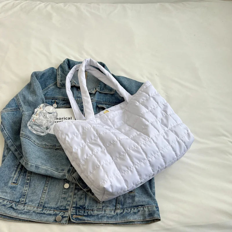 Minimalist Quilted Tote Bag | Large Capacity Puffy Shoulder Bag Luxegan