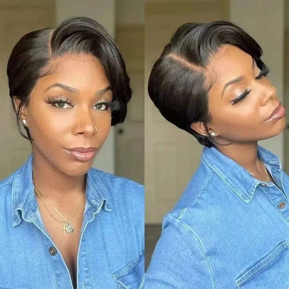 Short Bob Wig Pixie Cut Wig Straight Human Hair Wig 13X4 Transparent Lace Frontal Wig For Women Highlight Straight Pixie Cut Wig