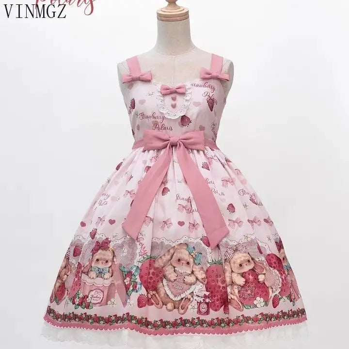 Falling Rabbit Berry Lolita Pink Cute SJK Dress Lolita Big Skirt Girls Birthday Show Cake Dress  birthday dress for women