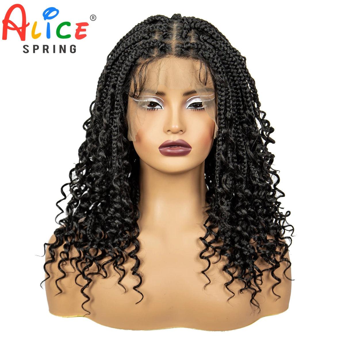 Full Lace Braided Lace Wigs Synthetic Knotless Box Braided Lace Wig with Curly Ends for Black Women Kinky Curly Braided Bob Wig Luxegan
