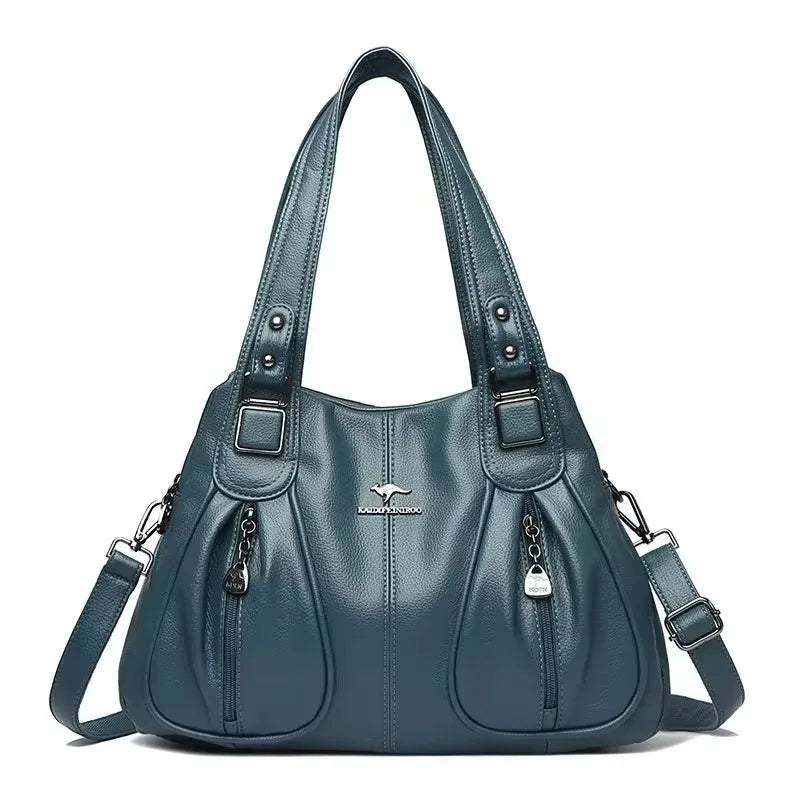 Genuine Soft PU Leather Handbags for Women | Vintage Shoulder Tote Bag & Large Capacity Purse