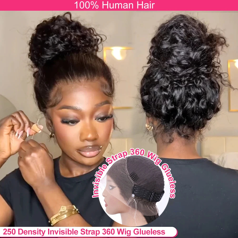 Premium 30-Inch HD Full Lace Deep Wave Human Hair Wig | 360 Invisible Drawstring Glueless Frontal Wig | 100% Brazilian Remy Water Wave Lace Front Wig for Women (Transparent Swiss Lace) Luxegan