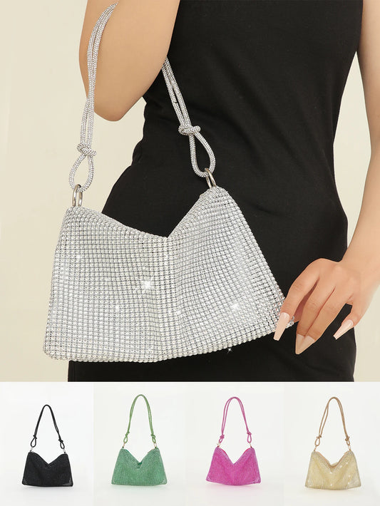 Shiny Rhinestone Woman Handbags | Underarm Crescent Evening Bag for Weddings, Parties & Gatherings (Sparkling Half Moon Purse) Luxegan