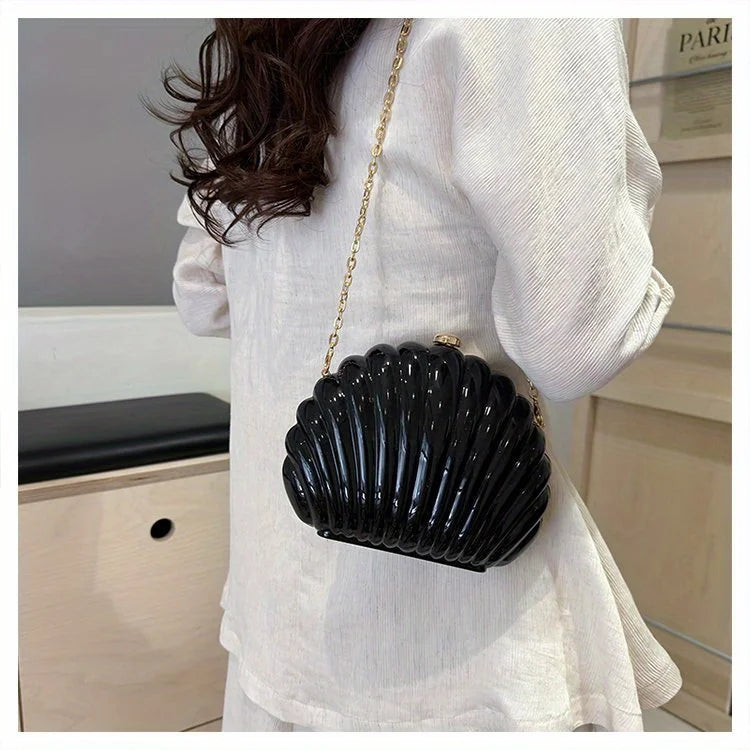 Y2K Retro Shell Clutch | Mini Crossbody with Metallic Finish Luxegan