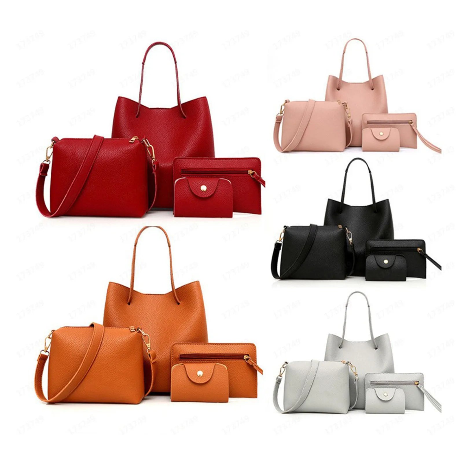4pcs Women Lady Fashion Handbag Set | Shoulder Bags, Tote, Purse, Messenger Satchel & Crossbody with Card Case Holder Wallet for Girls Luxegan