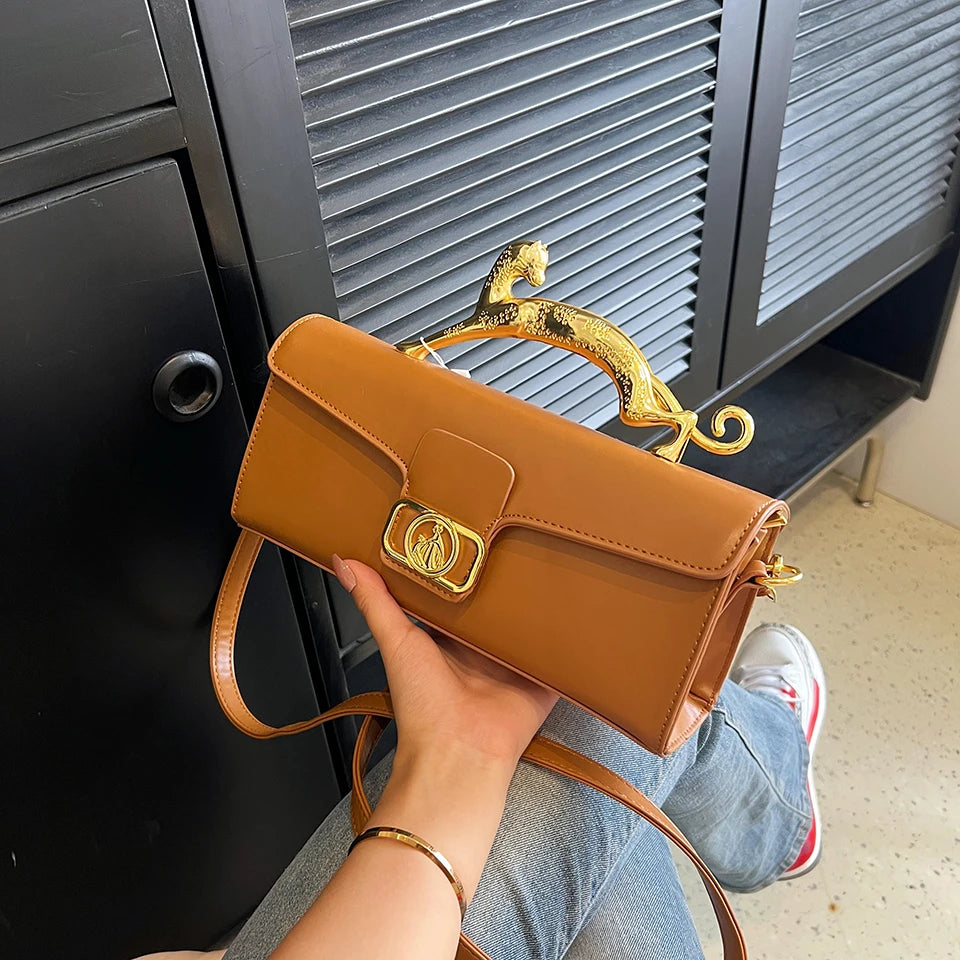 New Ladies Simple Fashion Shoulder Bag | Luxury Brand Design PU Leather Baguette | Metal Buckle Party & Commuting Bag Luxegan