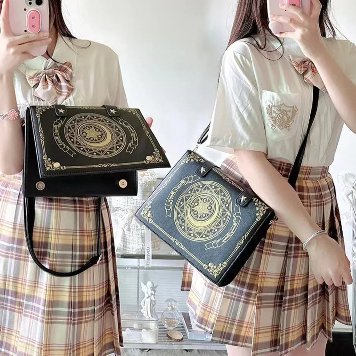 Y2K Korean Gothic Square Black Shoulder Bag | Harajuku Vintage Aesthetic Purses & Luxury Designer Handbags (Messenger Tote Bags for Women) Luxegan