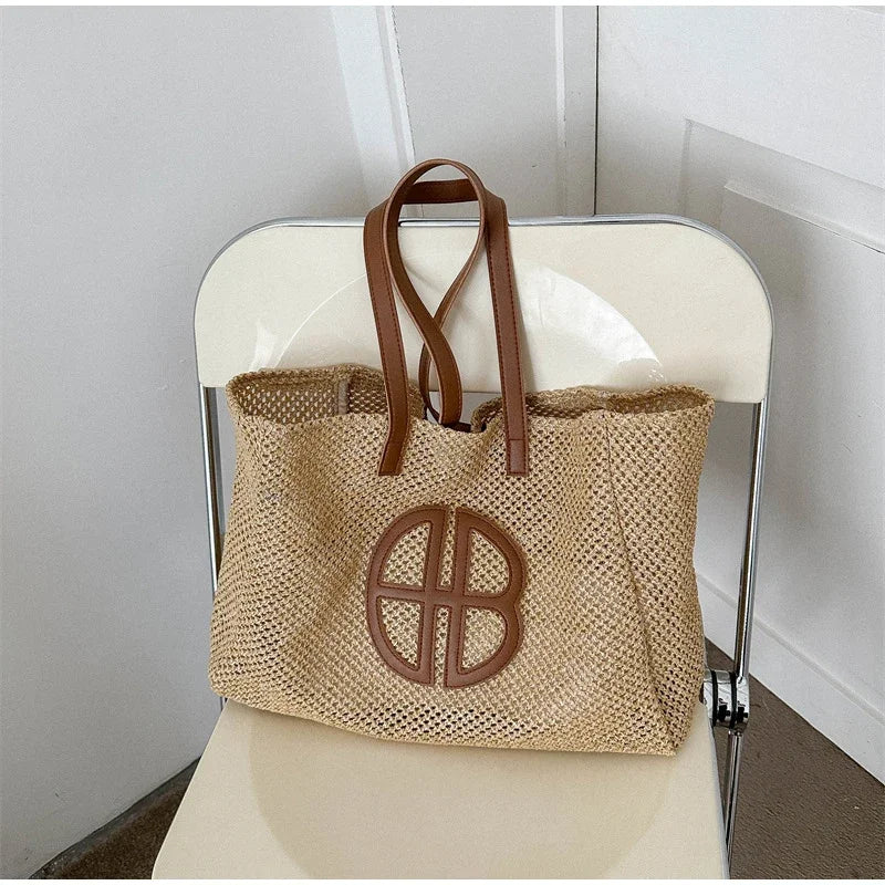 Straw Hollow Out Knitting Tote Bag | Large Capacity Handmade Shoulder Bag & Casual Beach Bag Luxegan