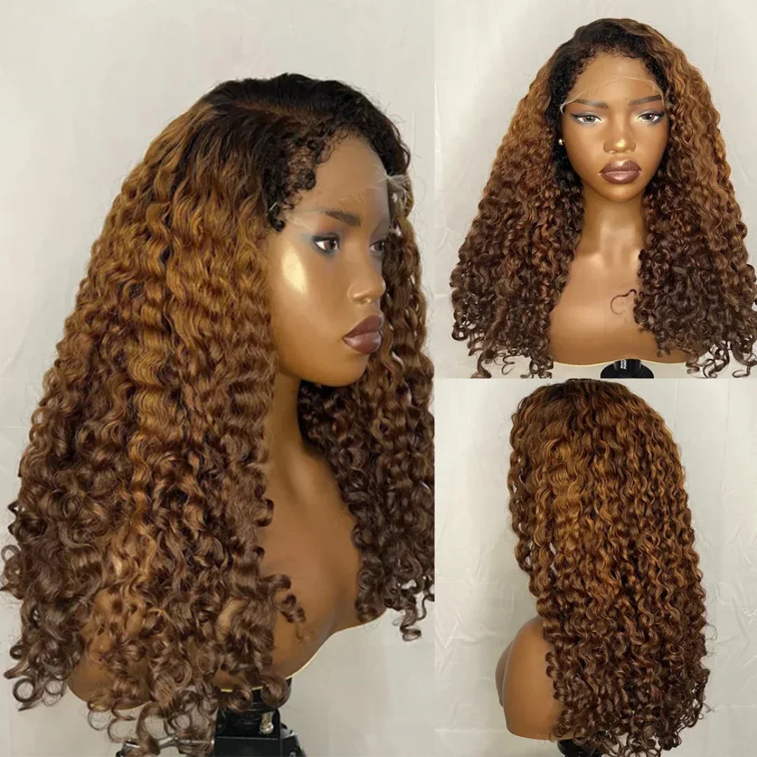 26-Inch Ombre Blonde Kinky Curly Wig | Sophisticated 180 Density Lace Frontal | Elegant "High-Temperature Fiber" Silhouette | "Dignified" Pre-Plucked Natural Hairline with Synthetic Baby Hair for Radiant Versatile Styling Luxegan