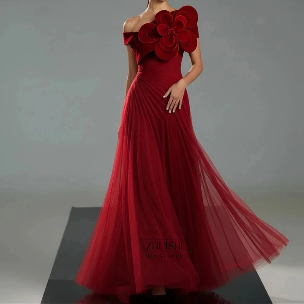 3D Flower Tulle Off-Shoulder Evening Gown | Backless Pearl Beaded Bespoke Formal Dress Luxegan