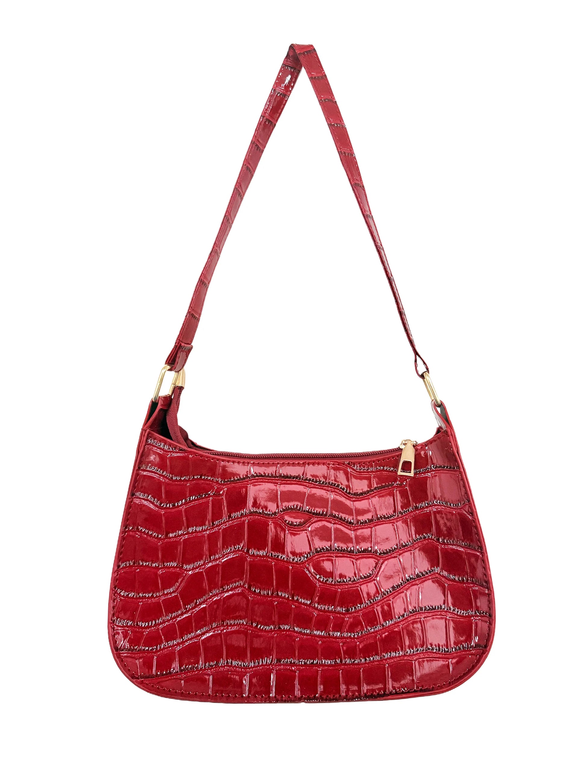 Hard Patent PU Leather Baguette Bag | Vintage Designer Hobos Underarm Bag Luxegan